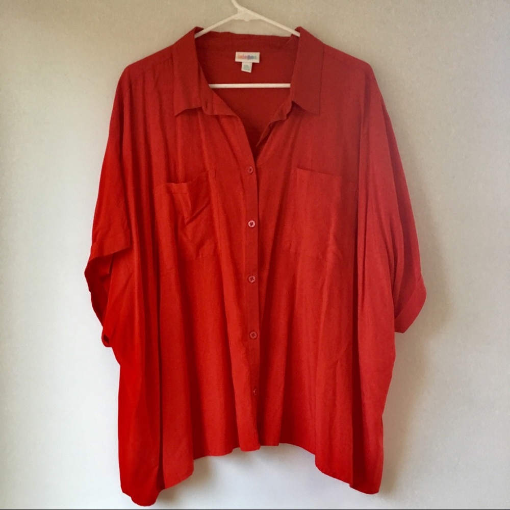 LulaRoe Amy Red Dolman Sleeve Button Down Shirt